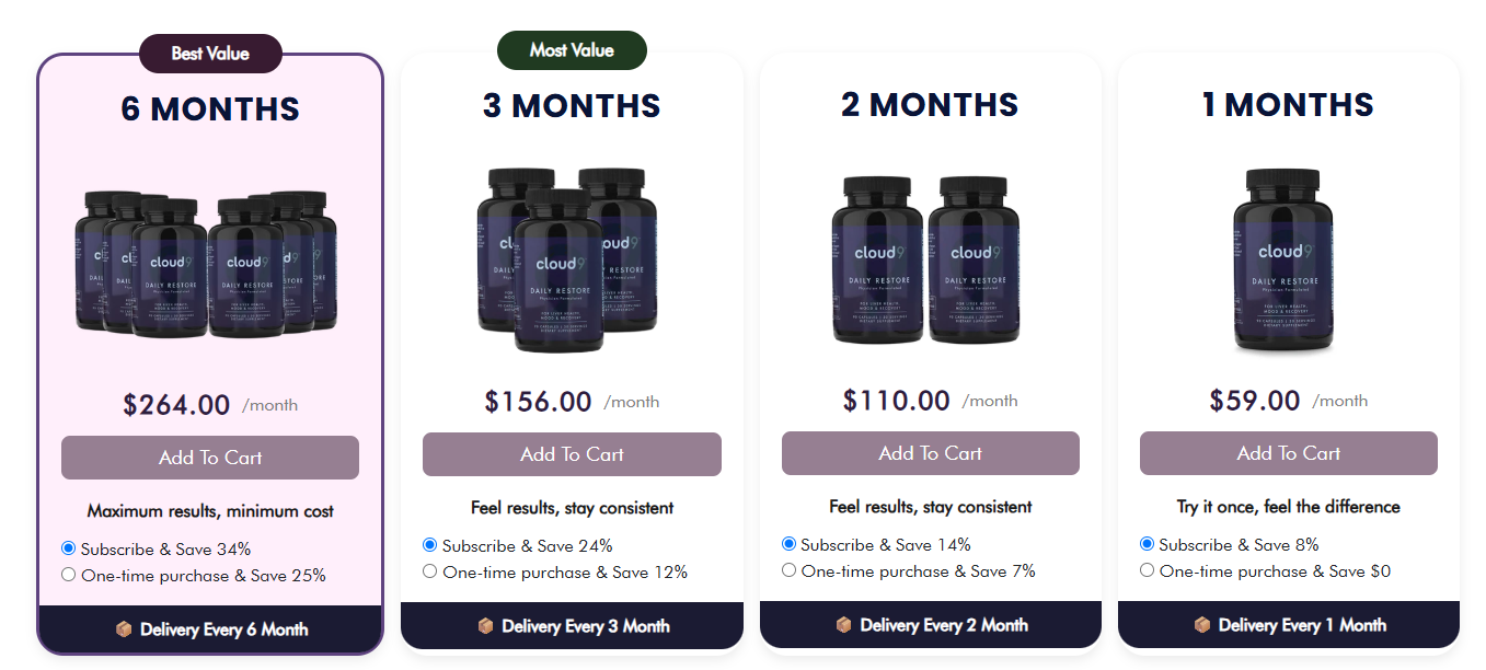 Cloud 9 Daily Restore Pricing